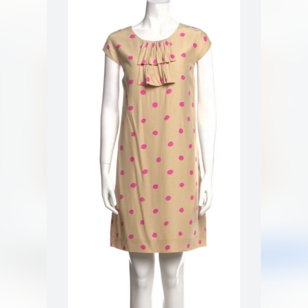 Kate Spade Shawna Silk Shift Dress Beige/Pink Polka Dot Size 8